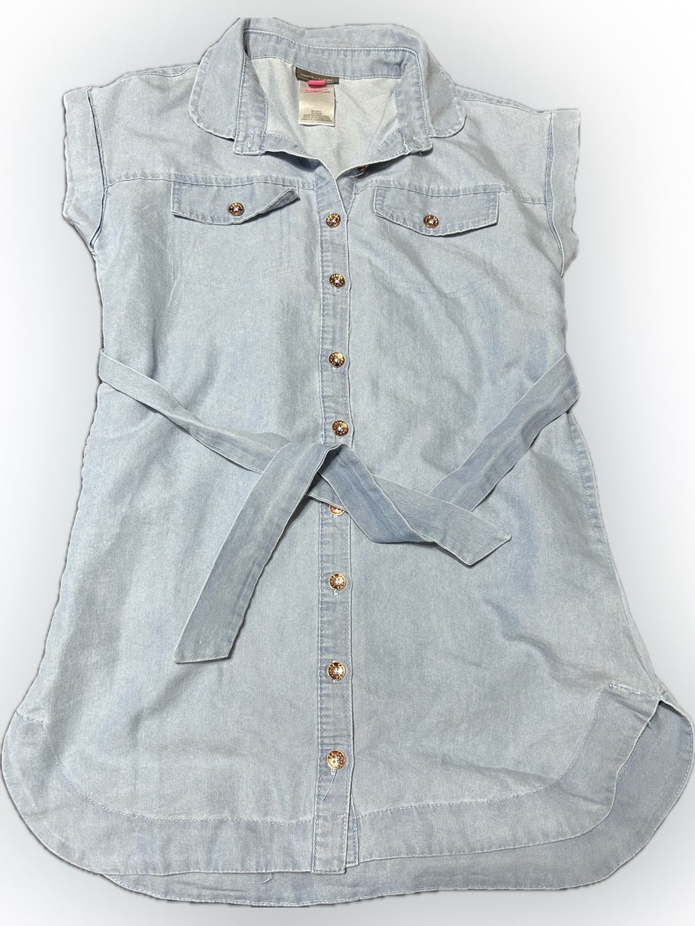 Vince Camuto Light Blue Denim Shirt Dress with Tie Waist
